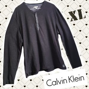 🗺️ Calvin Klein Trimfit Men's XL Heathered 3 Button Henley Gray Trim